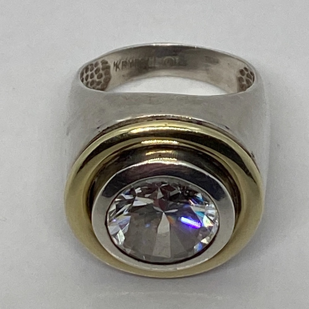 Charles Krypell Sterling Silver 14K Yellow Gold Round Crystal Ring